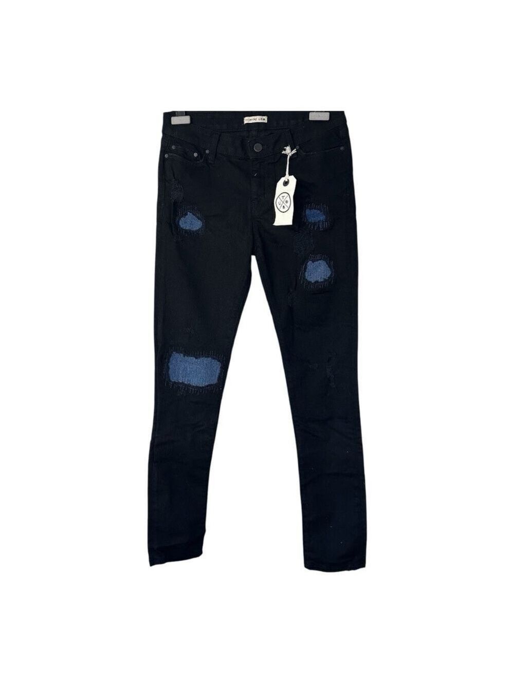 Triarchy Distressed Black Slim Fit Jeans with Blue Patches  5 pocket stretch